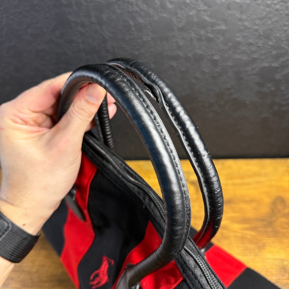 Polo Ralph Lauren Big Pony Black Red Canvas Duffle Travel Bag Unisex Large - Picture 3 of 6